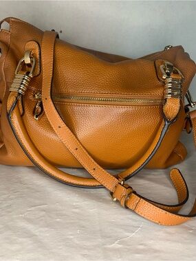 Kattee Structured Pebbled Shoulder Bag in Cognac